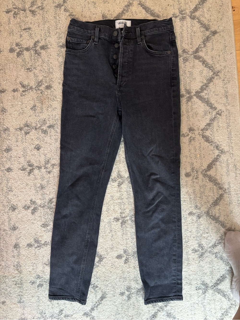 AGOLDE Nico Jeans 27 Black High Rise Slim Skinny Button Fly Premium Denim